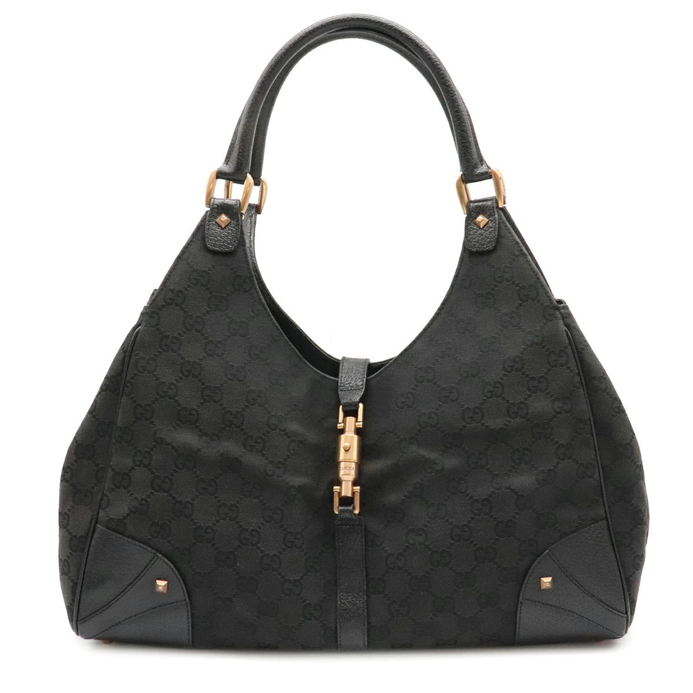 Gucci GG Canvas Jackie 2way Shoulder Bag Hobo Studs Leather Black